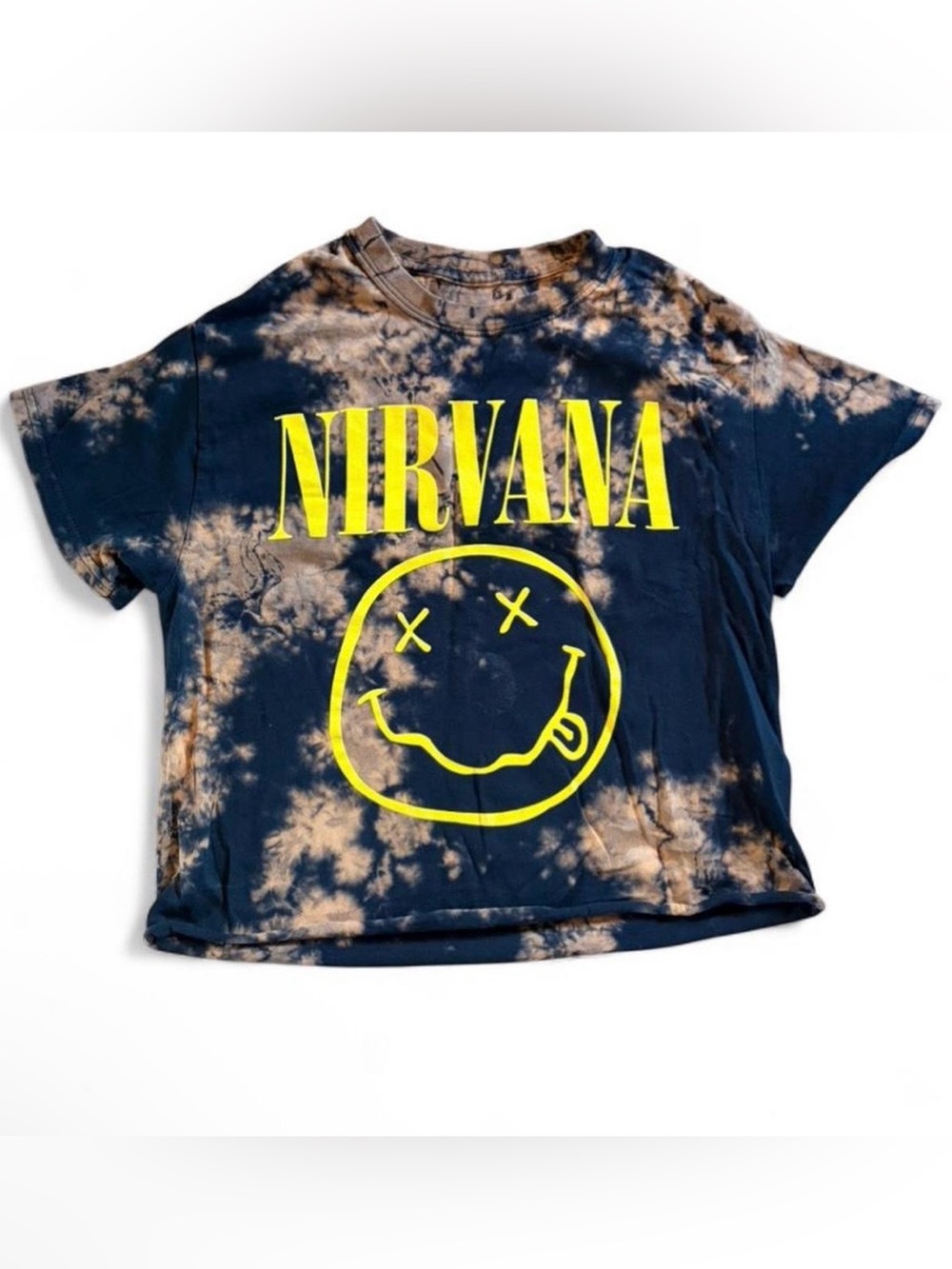 Nirvana Bleach Tie Dye Smiley Face Graphic Tee XXS Grunge